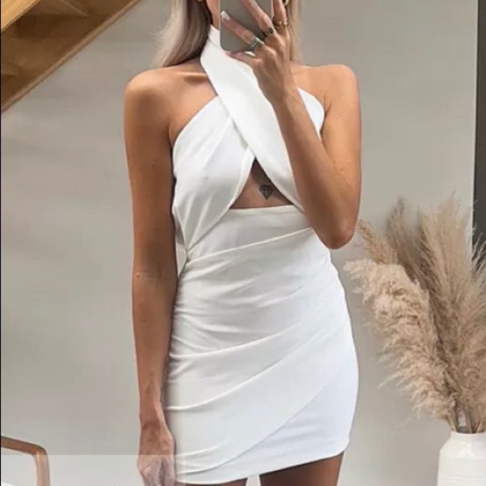 ZARA NEW WOMAN HALTER MINI DRESS XS-XXL REF. OYSTER WHITE | 3666/098 - Picture 2 of 4